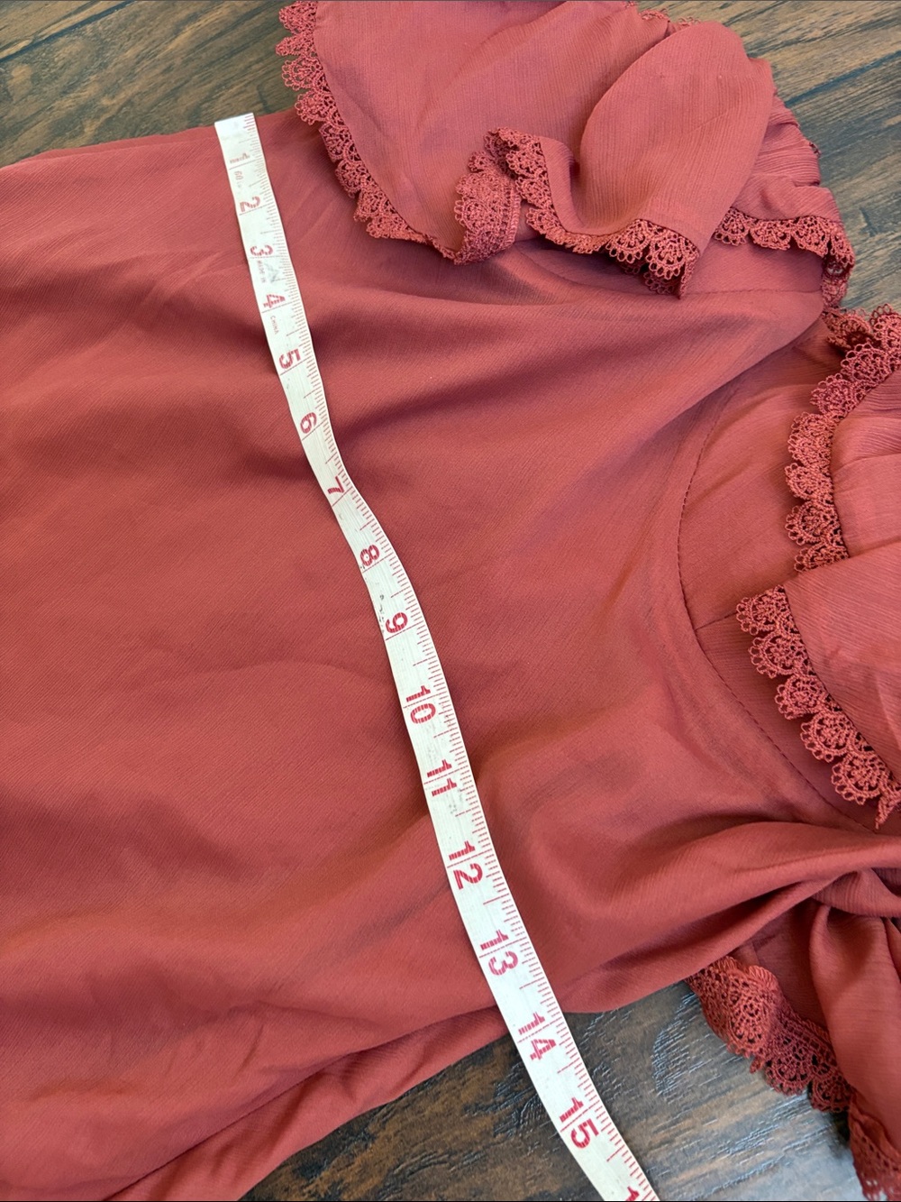 Off-Shoulder Rust Ruffle Mini Dress - Picture 8 of 11